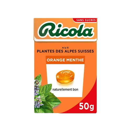Boite Ricola orange menthe des alpes suisses boite de 52 Grammes 1