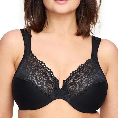 Glamorise Plusgröße Wonderwire-BH mit Spitze und Bügel Nr. 1240, Schwarz, 80D - Komfortabler Wonderwire-BH mit gepolstertem Komfortband für ein angenehmes Tragegefühl. Die formenden Seiten und die elegante Stretch-Spitze sorgen für einen stilvollen Look. Verstellbare Träger und Rückenschluss für optimale Passform.