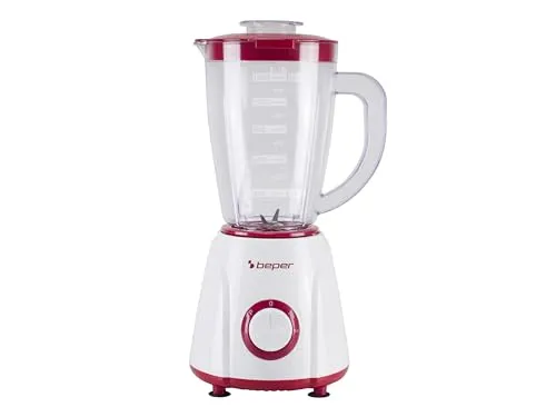 BEPER P102FRU501 Tischmixer 1,5 l – 400 W, 4 Klingen aus Edelstahl, 2 Geschwindigkeiten + Pulsfunktion, Messbecher, Deckel mit Loch, rutschfeste Basis, ideal für Smoothies, Cremes und Saucen