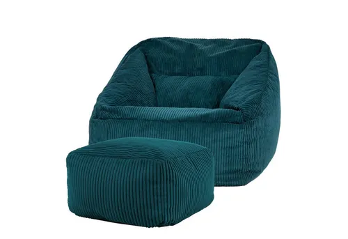Icon Natalia Sitzsack Sessel mit Hocker, Blaugrün in türkis von Icon