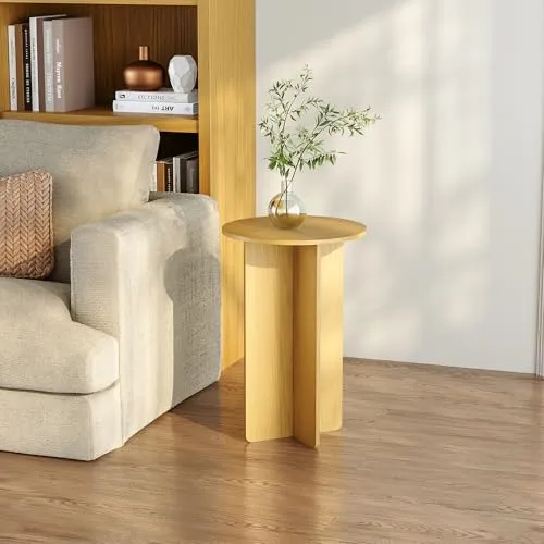 [en.casa] Beistelltisch Vappevn Nachttisch Wohnzimmertisch 60 x Ø40 cm Sofatisch runde Tischplatte Kaffeetisch für Wohnzimmer Schlafzimmer Flur Eicheoptik