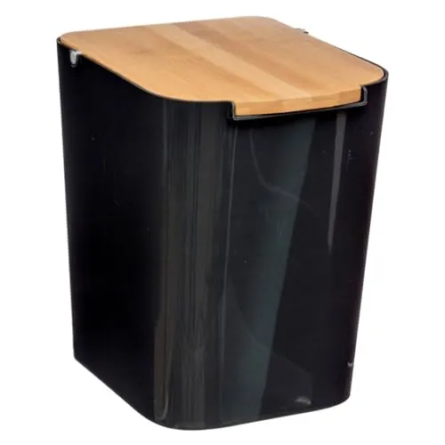 5five Mülleimer mit Bambusdeckel 5L - Naturéo Schwarz - Haushaltszubehör, elegantes Design mit umweltfreundlichem Bambusdeckel für stilvolle Abfallentsorgung.