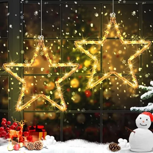 Stück Weihnachtsbeleuchtung Fenster, 30 LED Weihnachtsstern mit Timer | Sterne Fensterbeleuchtung Weihnachten Batteriebetrieben, Schnur Umwickelt Leuchtstern Deko für Innen Außen Party Hochzeit 2