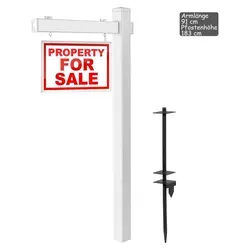 COSTWAY Schilder Pfosten 180 cm - Robuster Immobilien-Posterstand aus UPVC und Stahl - Kategorie: Autoreifen – Langlebiger und wartungsfreier Schilderpfosten, der mit einem Hammer schnell und ohne Grabarbeiten installiert werden kann, ideal für Immobilienanzeigen.