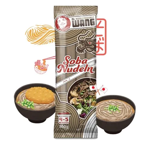 Mr. WANG Soba Nudeln 18 x 300g - Asiatische Weizennudeln aus Buchweizen für Suppen und Wok Gerichte - Vegan - Schnelle Zubereitung