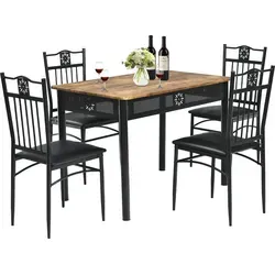 COSTWAY 5-teiliges Esstisch-Set mit 4 gepolsterten Stühlen