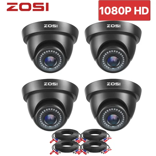 ZOSI 4x 1080P TVI Dome IR Überwachungskamera mit Kabel Netzteil für CCTV DVR Set