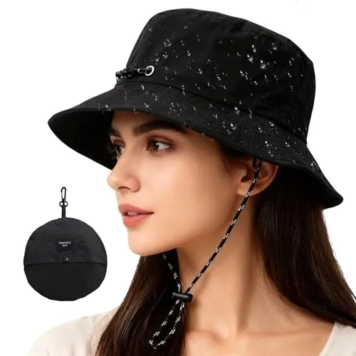 Regenhut Unisex Wasserdicht Bucket Hat, Sonnenhut Damen Herren Fischerhut mit Kinnriemen, Sonnenschutz Sommerhut Damen,Fischerhüte Faltbar, Für Strand,Schwimmbad,Camping,Picknick,Wandern,Reisen