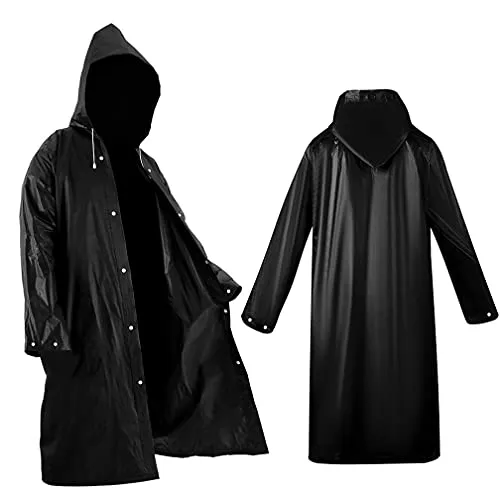 ALBOYI Universeller tragbarer Regenmantel, schwarz, wasserdicht, EVA-Regenponchos für Damen und Herren, Erwachsene, wiederverwendbar, langärmelig, Regenponcho für Camping, Wandern oder andere