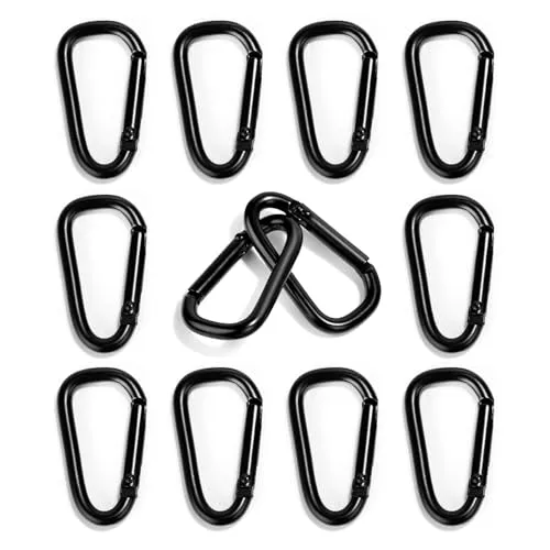 Stück Karabinerhaken Klein, Geeignet für Rucksäcke, Gürtel usw Mini Karabiner, Eisen Kleine Karabiner, Aluminiumlegierung, Schwarz 12