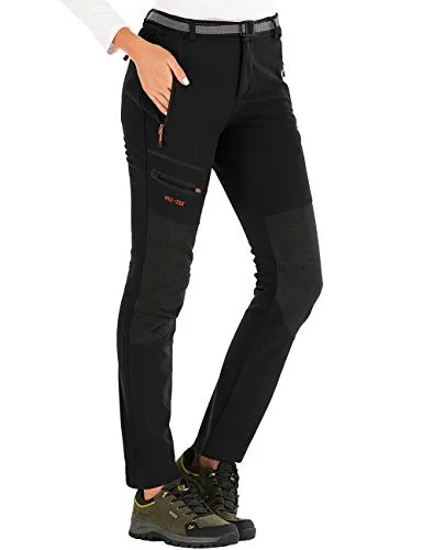 DAFENP Damen Wanderhose Skihose Wasserdicht Softshellhose Winddicht Winter Warm Gefüttert Outdoorhose Snowboardhose Trekkinghose KZ1635W-Black-M