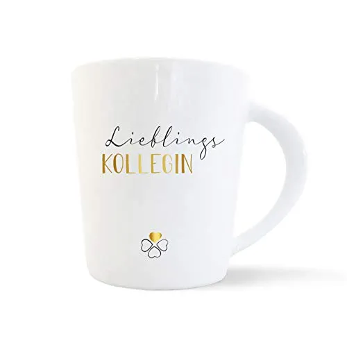 mintkind® Kaffeebecher Lieblingskollegin“ | Porzellan Kaffee Becher Tasse Weiß | Geschenk für die Beste Kollegin | Geburtstag, Weihnachten, als Dankeschön & zum Abschied