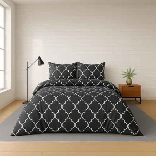 Bettwäsche 155x220 cm. 2-teilig Set 100% Baumwolle Bettbezug Anthrazit Weiß Orientalisches Design