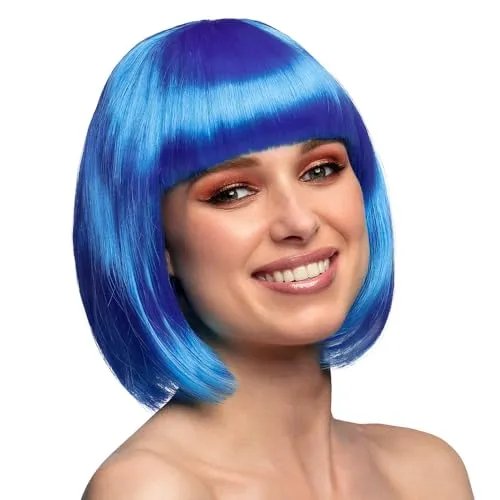 Boland Cabaret Perücke - Mittellanger Bob mit Pony in Blau - Farbenfrohe Kunsthaarperücke für Themenpartys und Karneval. Einfach zu tragen und ideal für kreative Kostüme. Perfekt für ein unvergessliches Partyoutfit!