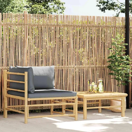 vidaXL 2-tlg. Garten-Lounge-Set mit Dunkelgrauen Kissen aus Bambus - Gartenmöbel für entspannende Stunden im Freien. Robustes und leicht zu reinigendes Bambus-Set mit dick gepolsterten Kissen für höchsten Komfort. Modularer Aufbau für individuelle Anordnung!