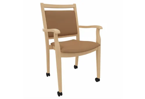 einrichtungsdesign24 Armlehnstuhl André mit Rollen – Ideal für Senioren im Alter und der Pflege, komfortabel, gepolstert, Massivholzgestell, Premium Rollen beige