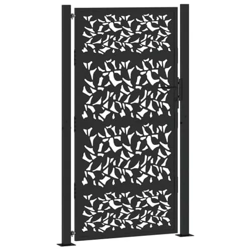 vidaXL Gartentor Schwarz 105x180 cm - Elegantes Stahl Blatt-Design - Flügeltor aus robustem, verzinktem Stahl mit lasergeschnittenem Design für Sicherheit und Stil. Ideal als Eingangspunkt für Garten oder Terrasse, inklusive abschließbarem Schließsystem.