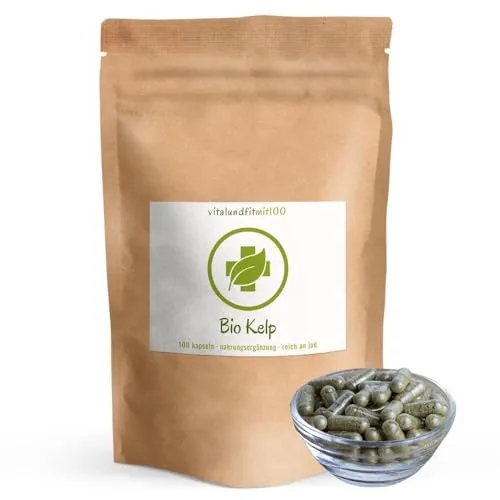 Bio Kelp Kapseln - Jodkapseln 100 Stück à 100 mg - aus Meeresalgen - hochdosiert - Kelp, Braunalge - 100% BIO, vegan & rein - glutenfrei, laktosefrei - OHNE Hilfs- u. Zusatzstoffe