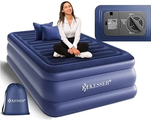 KESSER Luftbett mit elektrischer Pumpe, Blau, Einzel - Bequeme aufblasbare Matratze mit integrierter Pumpe für schnelles Aufblasen, ideal für Camping oder Gästezimmer.