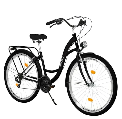 MILORD Damenfahrrad Citybike Komfort Hollandrad 28 Zoll - Stilvolles 28 Zoll Citybike mit robustem Stahlrahmen, ideal für Pendler und Freizeit. 21-Gang-Schaltung für müheloses Fahren, 90% vormontiert für schnellen Einsatz. Inklusive Zubehör für Sicherheit und Komfort.