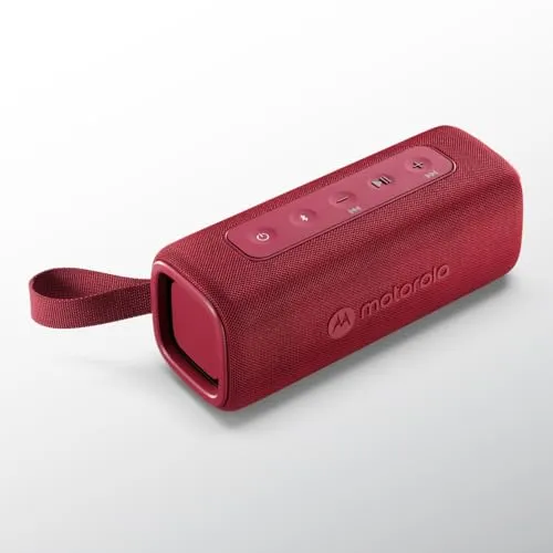 Motorola Sound – ROKR 600 kabelloser Bluetooth-Lautsprecher – kraftvoller 30-W-Sound, Wasser- und staubbeständig, Broadcast-Funktion, 20+ Lautsprecher, 6 Stunden Spielzeit, Rot