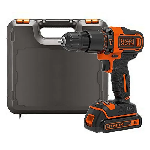 Black+Decker Akku-Schlagbohrschrauber BDCHD18K-QW - 18V, 1,5Ah Akku und Ladegerät inklusive, kraftvoll mit bürstenlosem Motor und LED-Arbeitslicht