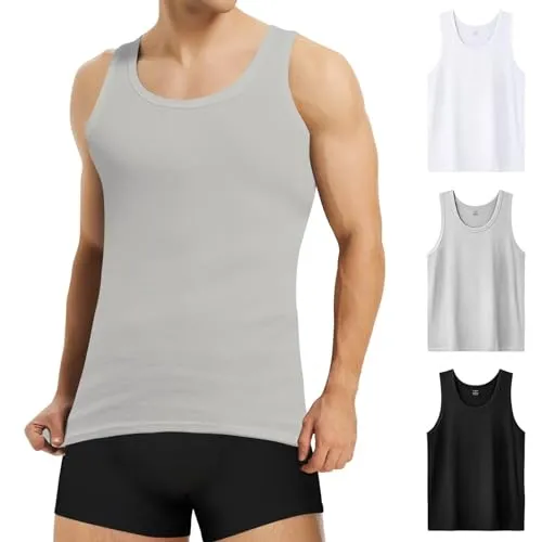 Mowenti Unterhemd Herren 3er Pack Tank Top 100% Baumwolle Männer Muskelshirts Gekämmte Feinripp Weiß Schwarz Grau M