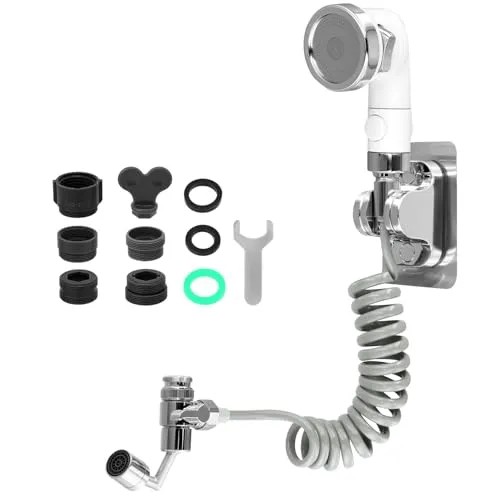 QWORK® Handbrause für Waschbecken mit 1.6M Schlauch und Drehbares Umschaltventil