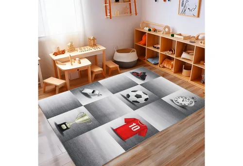 Carpettex Kinderteppich Fußball-Design, Rechteckig, Höhe: 7 mm, Kinderteppich Fußball-Design Teppich Kinderzimmer Rutschfest Waschbar