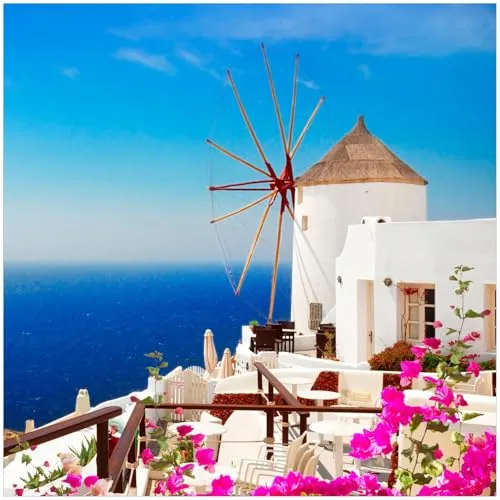 Wallario Magnetfolie für Kühlschrank/Geschirrspüler, magnetisch haftend - 60 x 60 cm, Motiv: Windmühle über azurblauem Meer