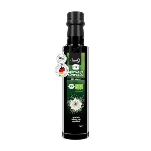 Sunnah Shop® Bio Schwarzkümmelöl ungefiltert kaltgepresst Black Seed Oil Organic - 100% rein aus ägyptischen Nigella Sativa (1 L)