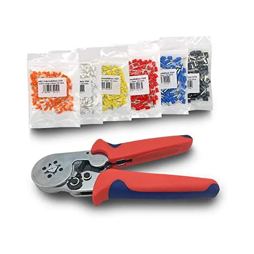 Crimpzange Aderendhülsen 600 Set 0,25-6 mm² Orange Weiss Gelb Rot Blau Grau Aderendhülse zum crimpen mit Crimp Zange Stecker Hülse kfz Draht Elektro Kabelschuhe ARLI Selbstjustierend