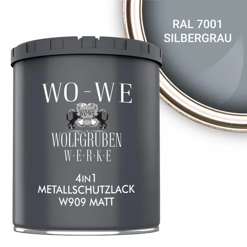 WO-WE Metallschutzlack 4in1 W909 Silbergrau 750ml - Vielseitiger 4-in-1 Metalllack für effektiven Rostschutz und dekorative Beschichtung. Ideal für verschiedene Metalloberflächen und einfach in der Anwendung.