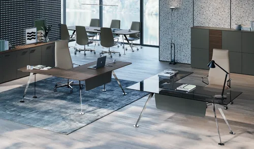 Eckschreibtisch Glas 190 cm Schwarz - Moderner Eckschreibtisch mit einer Breite von 190 cm, ideal für das Arbeitszimmer. Aus hochwertigem Glas gefertigt, bietet er eine stilvolle und praktische Lösung für Ihr Büro.
