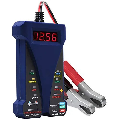 MOTOPOWER MP0514B 12V Digital Batterietester Voltmeter und Ladesystem Analyzer mit LCD Display und LED Anzeige - Blau