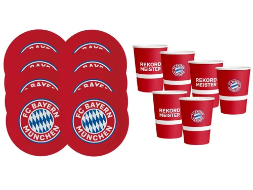 USAopoly Spiel FC Bayern München - Party-Set (8 Pappteller + 6 Pappbecher), Party-Dekoration