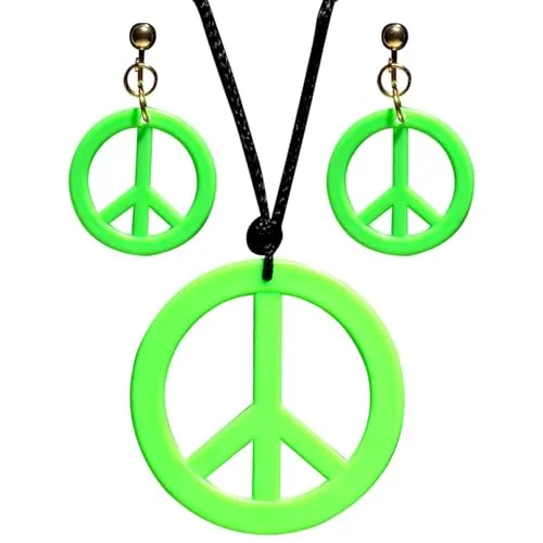 W WIDMANN MILANO Party Fashion 53282 - Schmuckset Hippie, Halskette und Ohrringe, Grün, Flower Power, Peace, Blumenmädchen, Mottoparty, Karneval