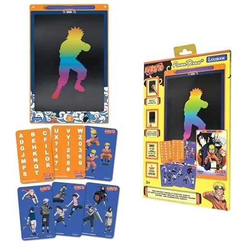 Lexibook, Naruto, Magic Slate, Künstlerisches und kreatives Spielzeug für Mädchen und Jungen, Mehrfarbige Zeichnungen, 28 cm Bildschirm, Inklusive 1 Stift und 6 Schablonen, Orange, CRT10NA