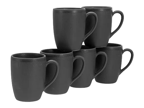 CreaTable 17874 Soft Touch Black 6-teiliges Geschirrset - Thermobehälter: Hochwertiges 6-teiliges Becherset aus Steinzeug in elegantem Schwarz-Grau, spülmaschinen- und mikrowellengeeignet für langanhaltende Freude.