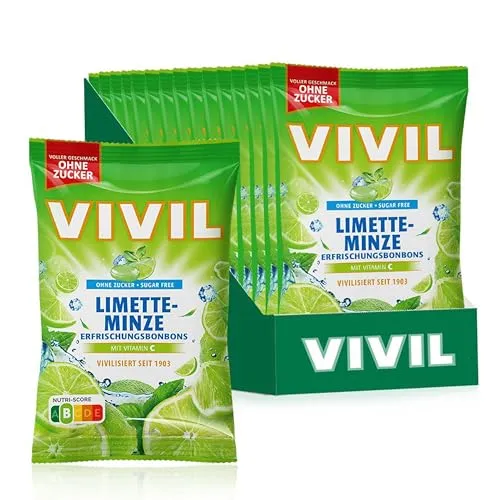 VIVIL Limette-Minze, zuckerfreie Erfrischungsbonbons, 15 x 120 g