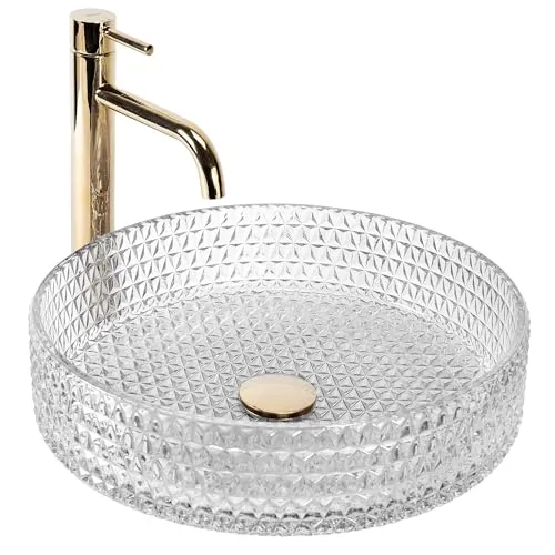 Rea Aufsatzwaschbecken Cristal Transparent 39 - Badezimmer Tischwaschbecken aus hochwertigem Glas, freistehend und elegant für Ihr modernes Baddesign.