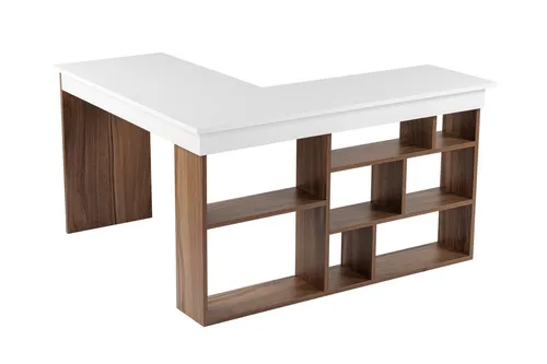 Schreibtisch Arbeitstisch Büro Tisch Walnuss Weiß - Stylischer Computertisch aus 100% melaminbeschichtetem Span, ideal für Homeoffice. Mit einer Breite von 130 cm und einer Höhe von 72 cm bietet er viel Platz für Ihre Arbeitsutensilien.