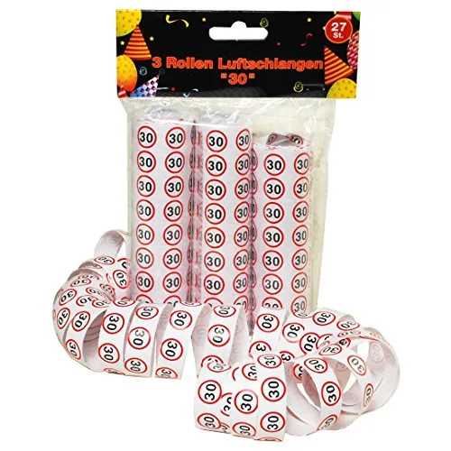 Udo Schmidt 11480 - Luftschlangen - 3 Rollen je 9 STK. - Verkehrszeichen rot/weiß - Zahl: 30
