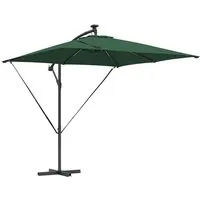 vidaXL Auskragender Bananenschirm Grün 249 x 249 x 250 cm - Sonnenschirm für Garten, Balkon oder Terrasse mit UV-Schutz, Kippmechanismus und solarbetriebenen LED-Lichtern für stimmungsvolle Abende.