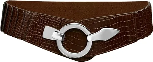 Caspar GU300-C elastischer breiter Damen Stretch Taillengürtel mit Croco Muster, Gürtelgröße:78 [für Körperumfang 75-90 cm], Farbe:braun