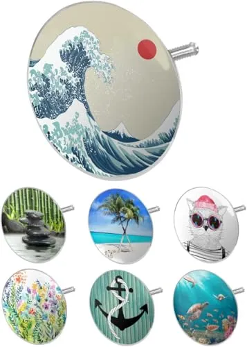 arteneur® - Badewannenstöpsel Universal mit Motiv Japan Welle | Dreifach Dichtung | Verstellbar | Rostfrei | Extra Schwer für stabilen Halt | Stöpsel Badewanne Zubehör