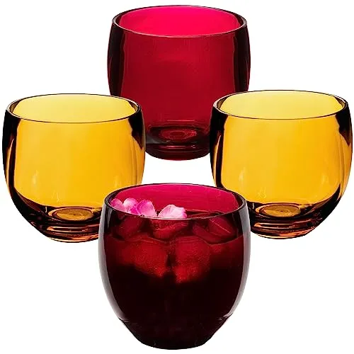 Hummelladen 4x Campingglas aus Acryl 400ml Beerenrot und Gold - Weinglas ohne Stiel Acrylglas Wasserglas Kunststoff Camping Garten Echtglasoptik Picknick Becher Kinder Senioren Longdrink Coktail