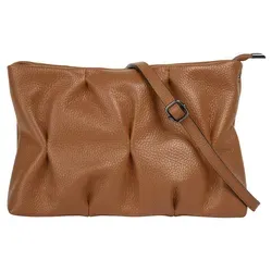 Umhängetasche CLUTY, Damen, Leder, Braun (Cognac) - Elegante Damen Umhängetasche aus echtem italienischem Rindleder im Knautsch-Look. Vielseitig tragbar als Clutch oder Umhängetasche, ideal für Freizeit und Feierlichkeiten.