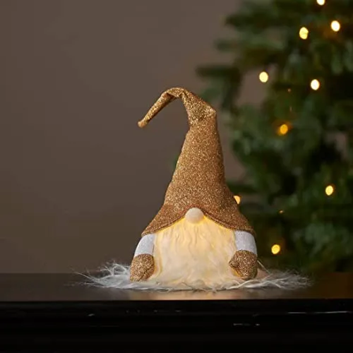 LED Weihnachtsfigur Joylight von Star Trading, Deko Wichtel aus Stoff und Kunststoffkörper mit Beleuchtung in Gold und Weiß, warmweiß, batteriebetrieben, Höhe: 28 cm