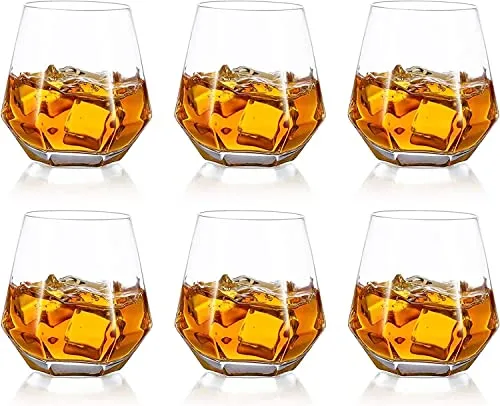 6er-Set Wassergläser Weißweingläser Trinkgläser, Whisky Glas Tumbler Timeless im Diamond-Design, Gekipptes Scotchglas 300 Ml Whiskyglas Glaswaren Für Bourbon/Rum/Bar Tumbler